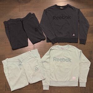 4 Reebok sets 2 sweaters 2 pairs of pants Charcoal and Mint colors XS